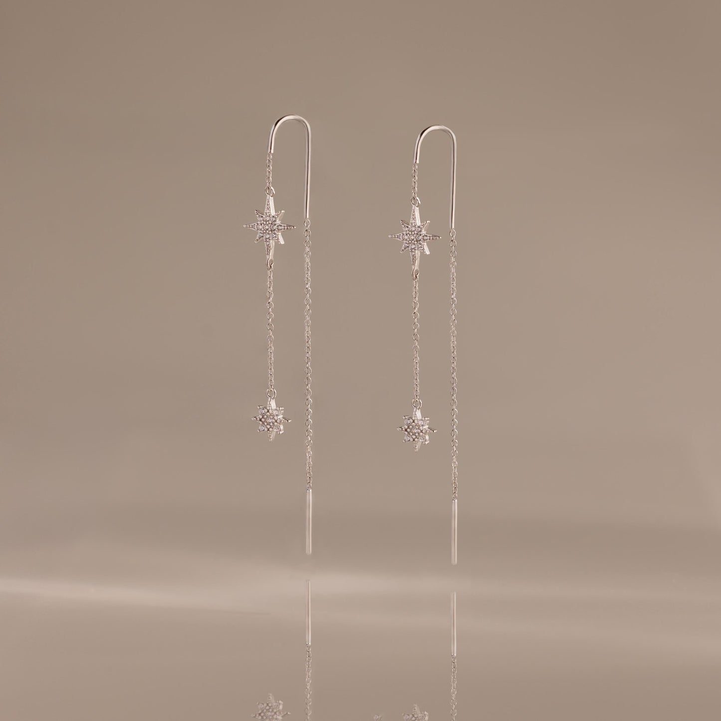 Pave Star Threader Earrings