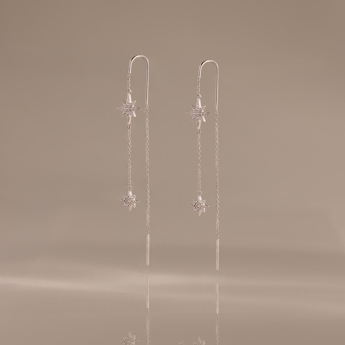 Pave Star Threader Earrings
