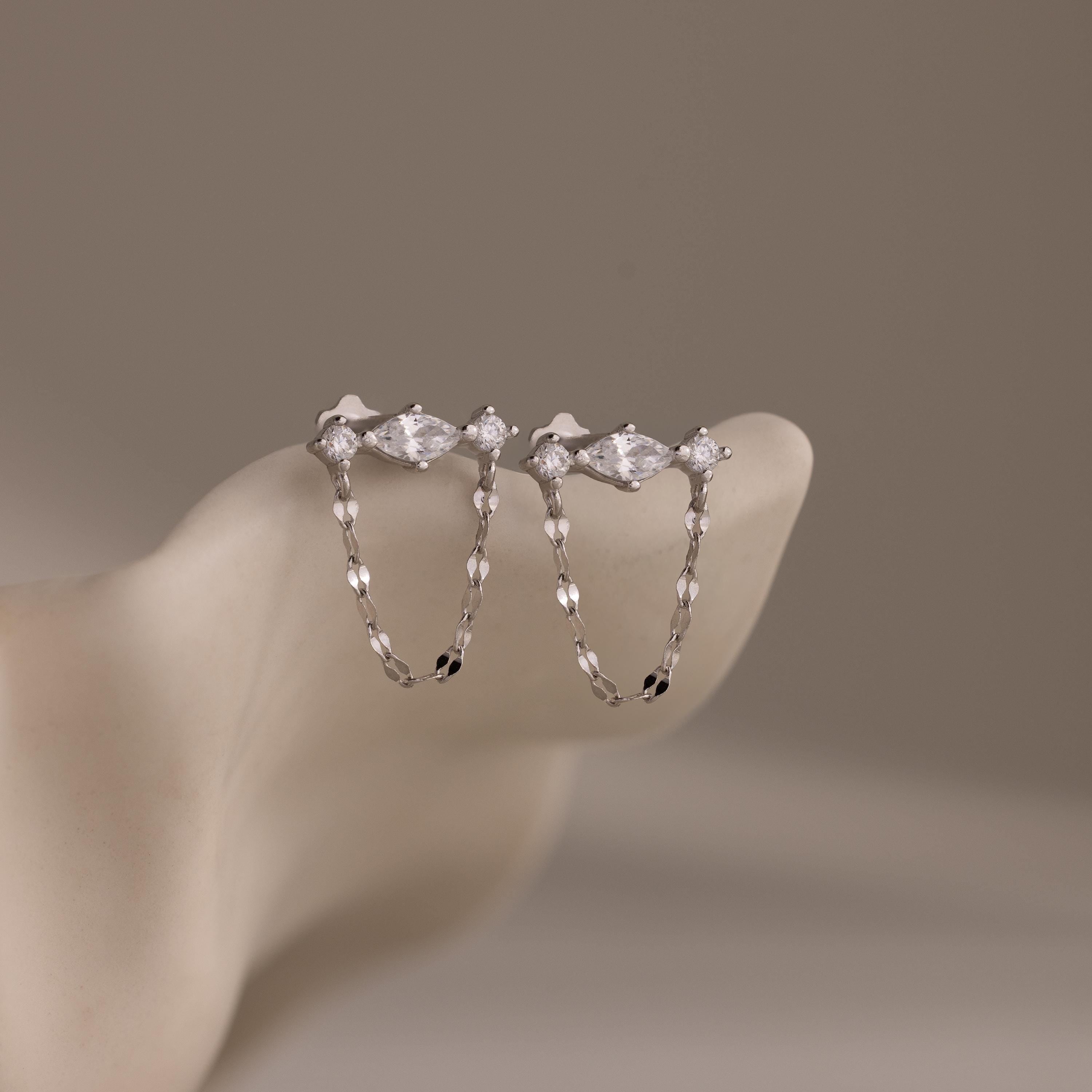 Diamond Marquise Chain Flat Back Studs