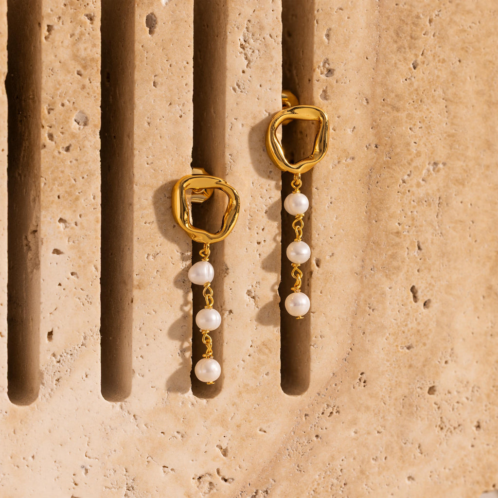 Abstract Pearl Trio Drop Earrings