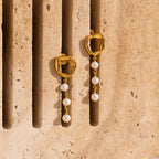 Abstract Pearl Trio Drop Earrings