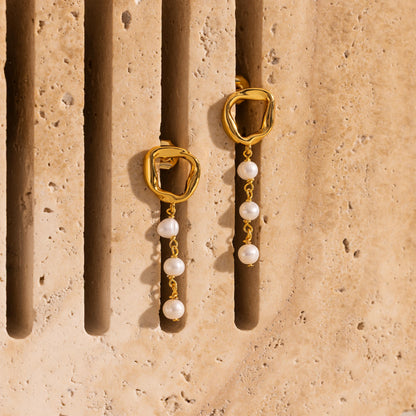 Abstract Pearl Trio Drop Earrings