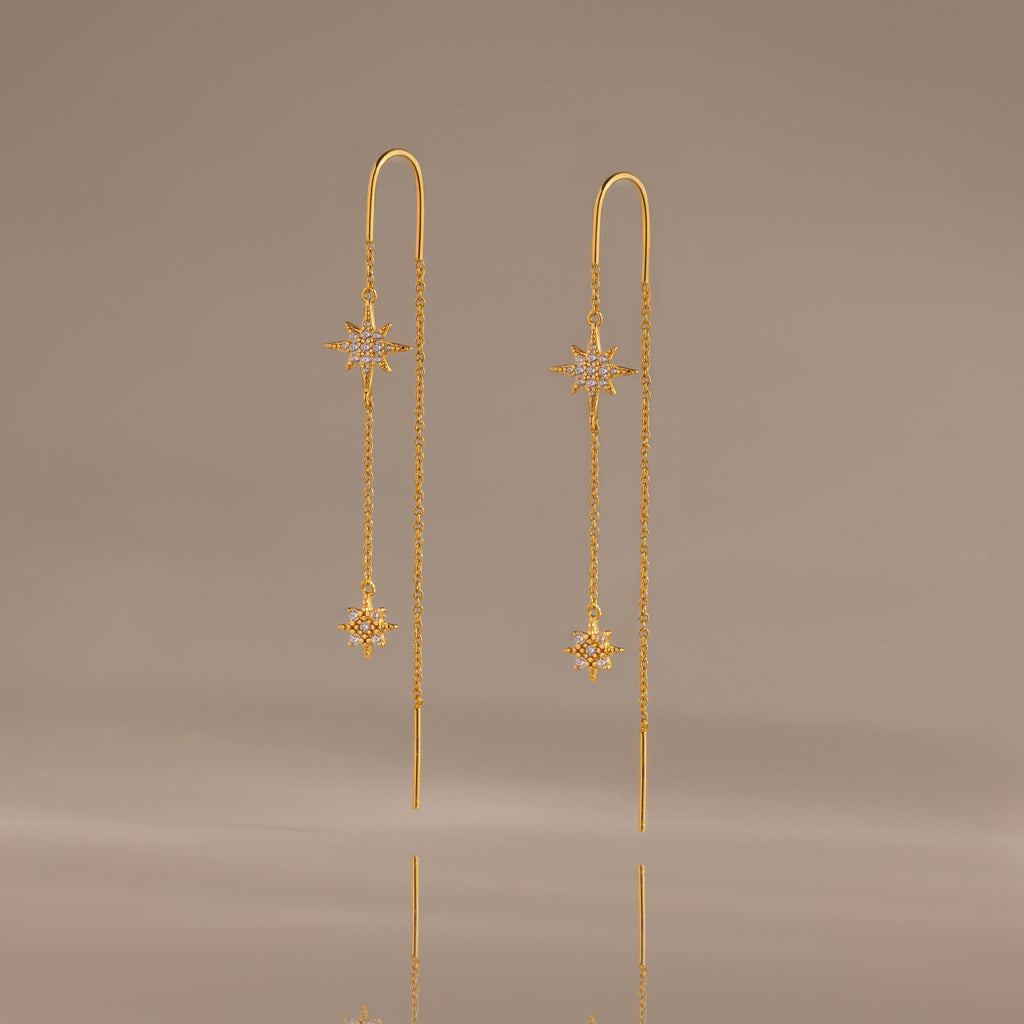 Pave Star Threader Earrings
