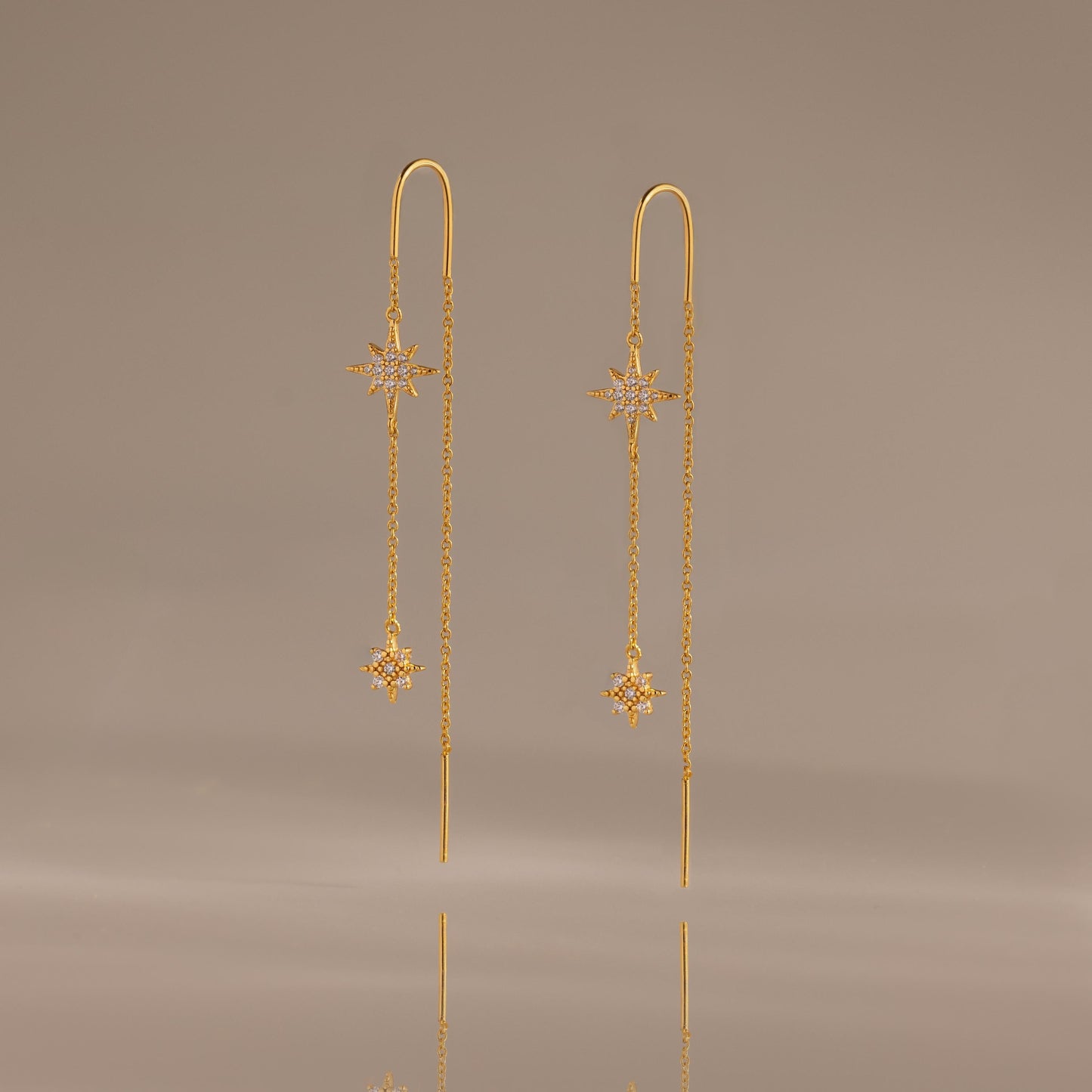 Pave Star Threader Earrings