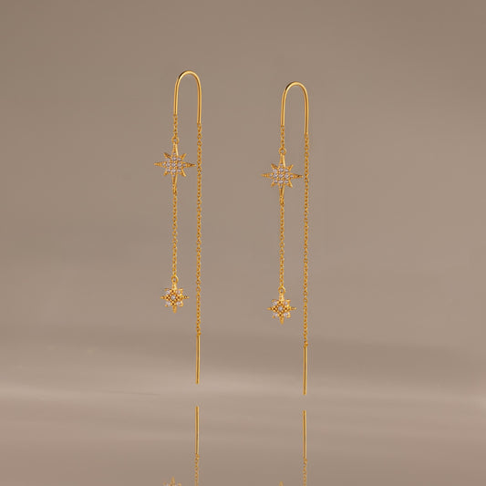 Pave Star Threader Earrings
