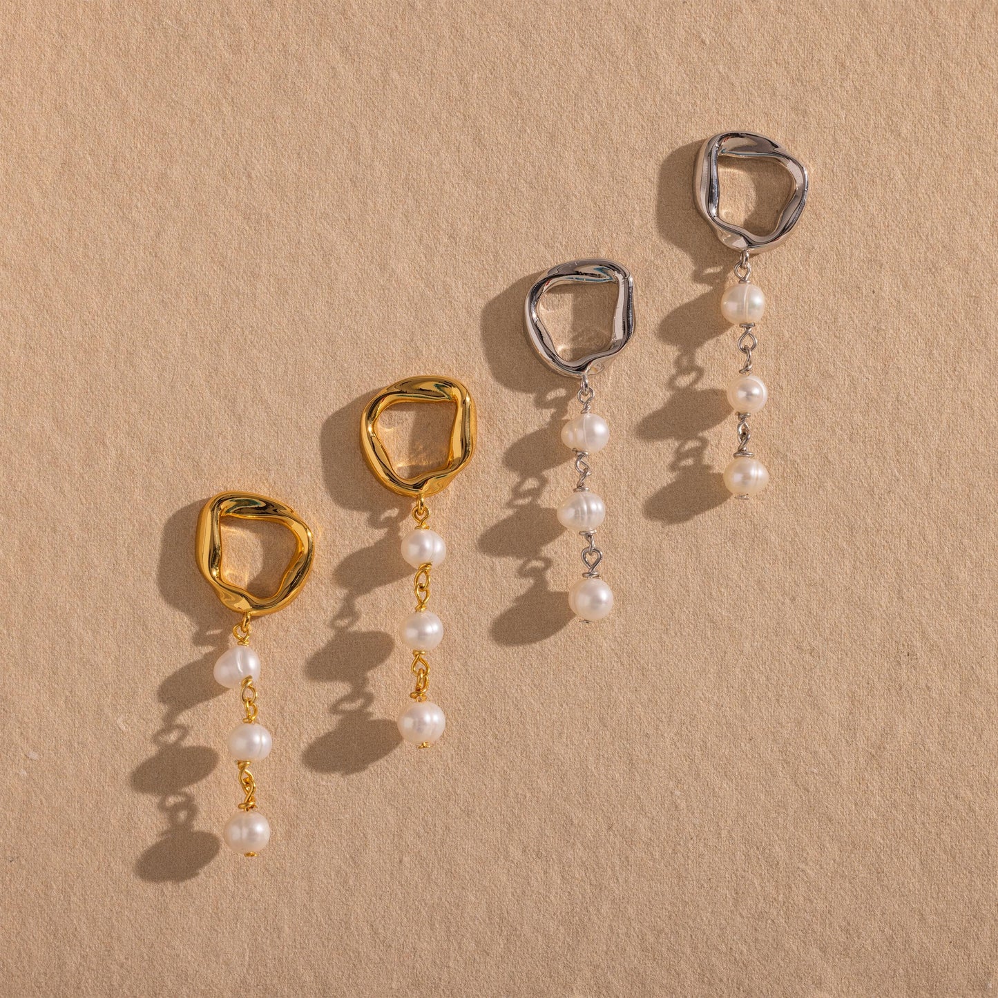Abstract Pearl Trio Drop Earrings