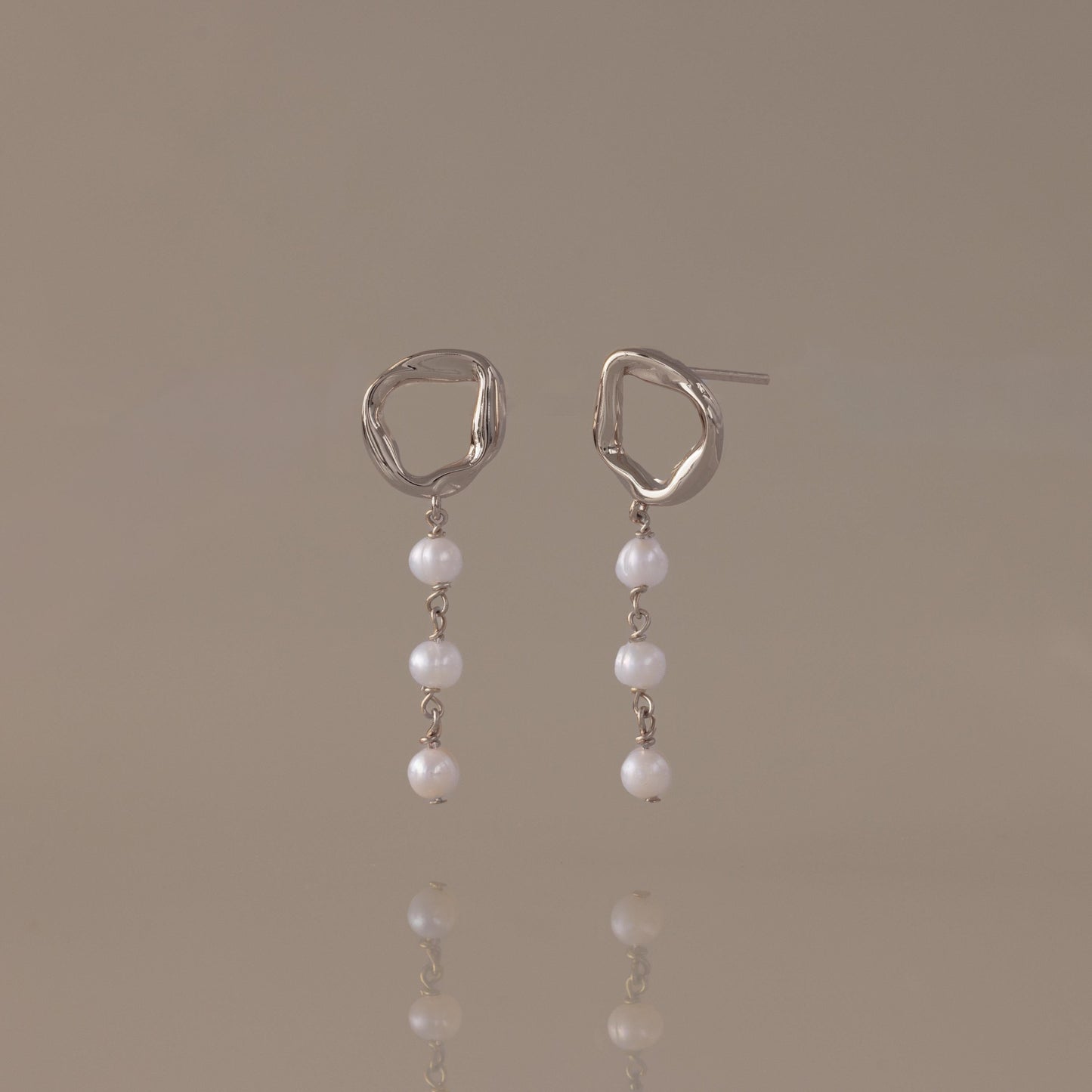 Abstract Pearl Trio Drop Earrings