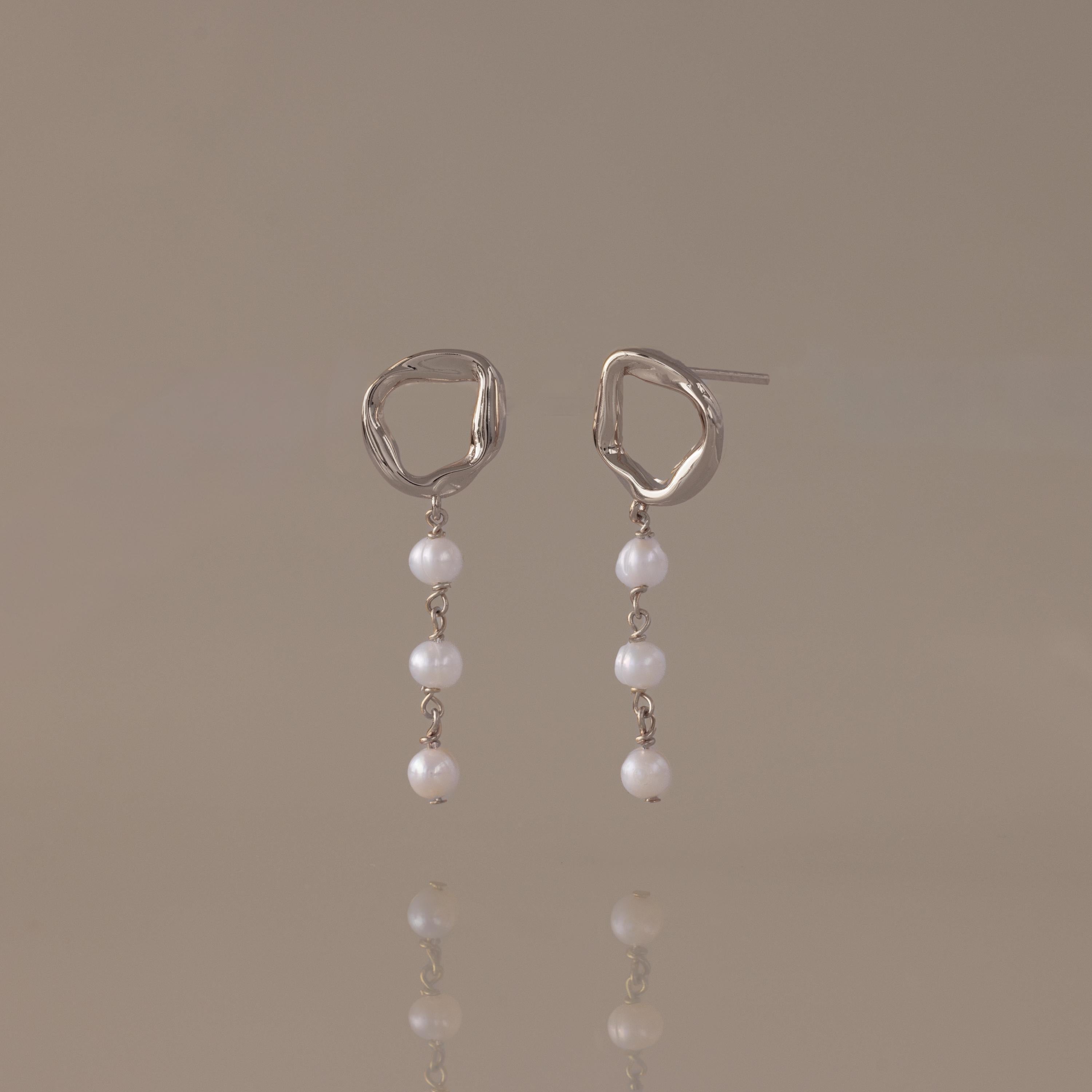 Abstract Pearl Trio Drop Earrings
