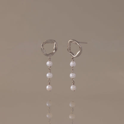 Abstract Pearl Trio Drop Earrings