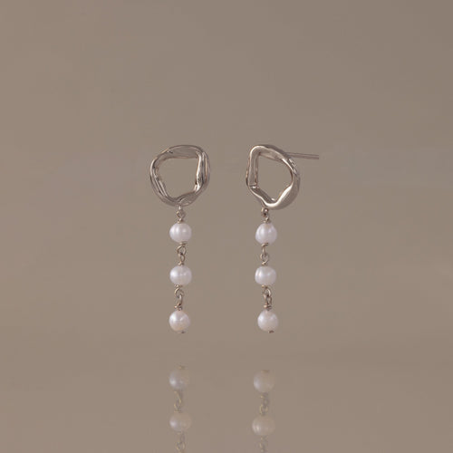 Abstract Pearl Trio Drop Earrings