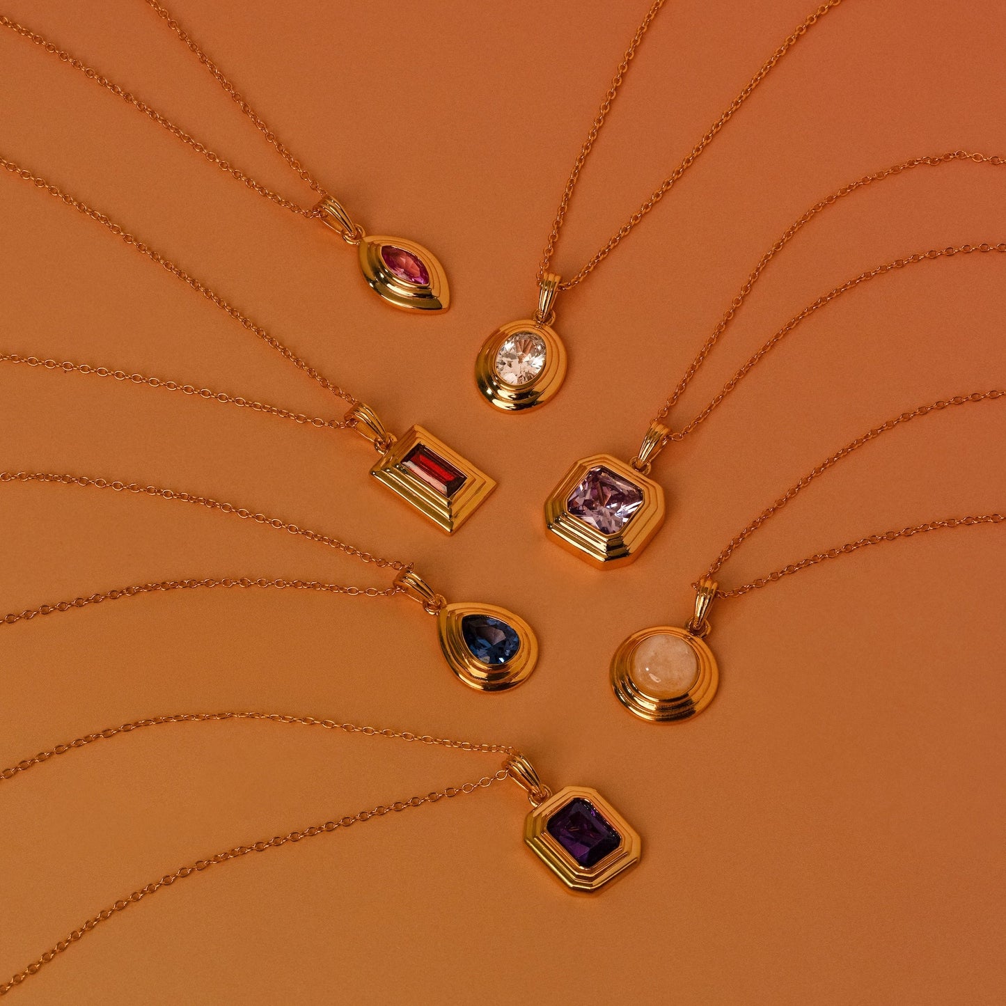 Ribbed Birthstone Pendant Necklace