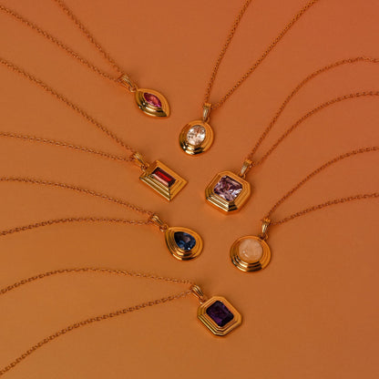 Ribbed Birthstone Pendant Necklace