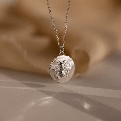 Bee Coin Necklace in Silver