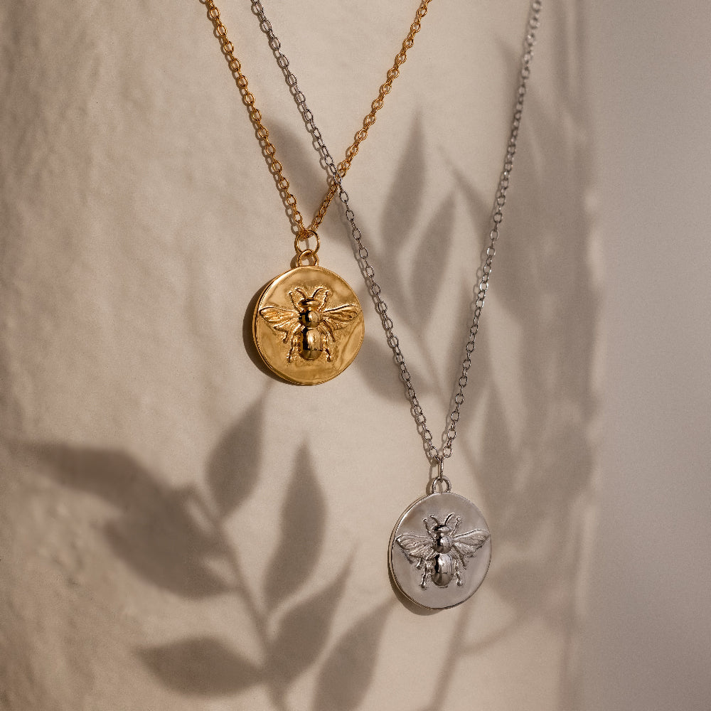 Bee Coin Necklace in Silver