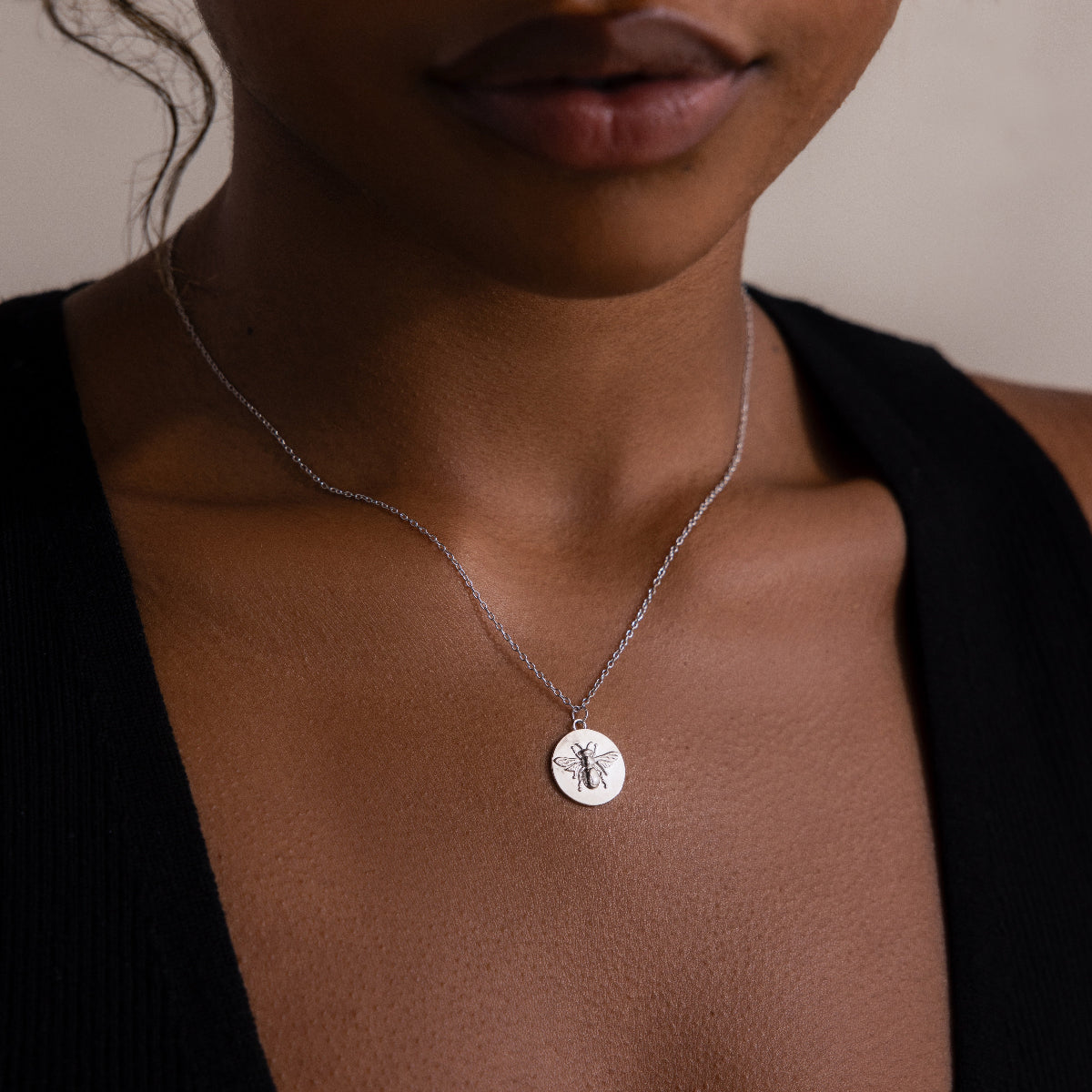 Bee Coin Necklace in Silver