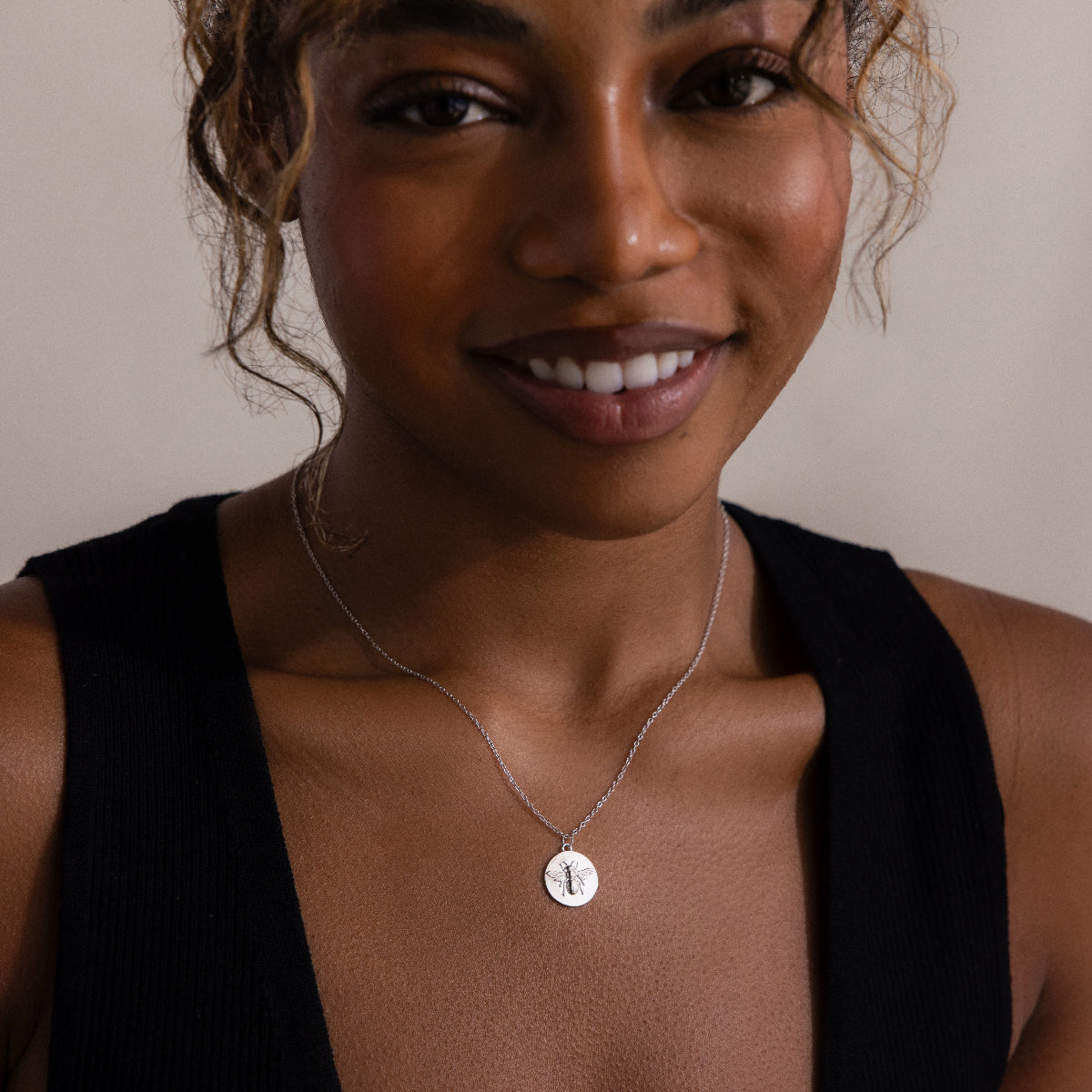 Bee Coin Necklace in Silver