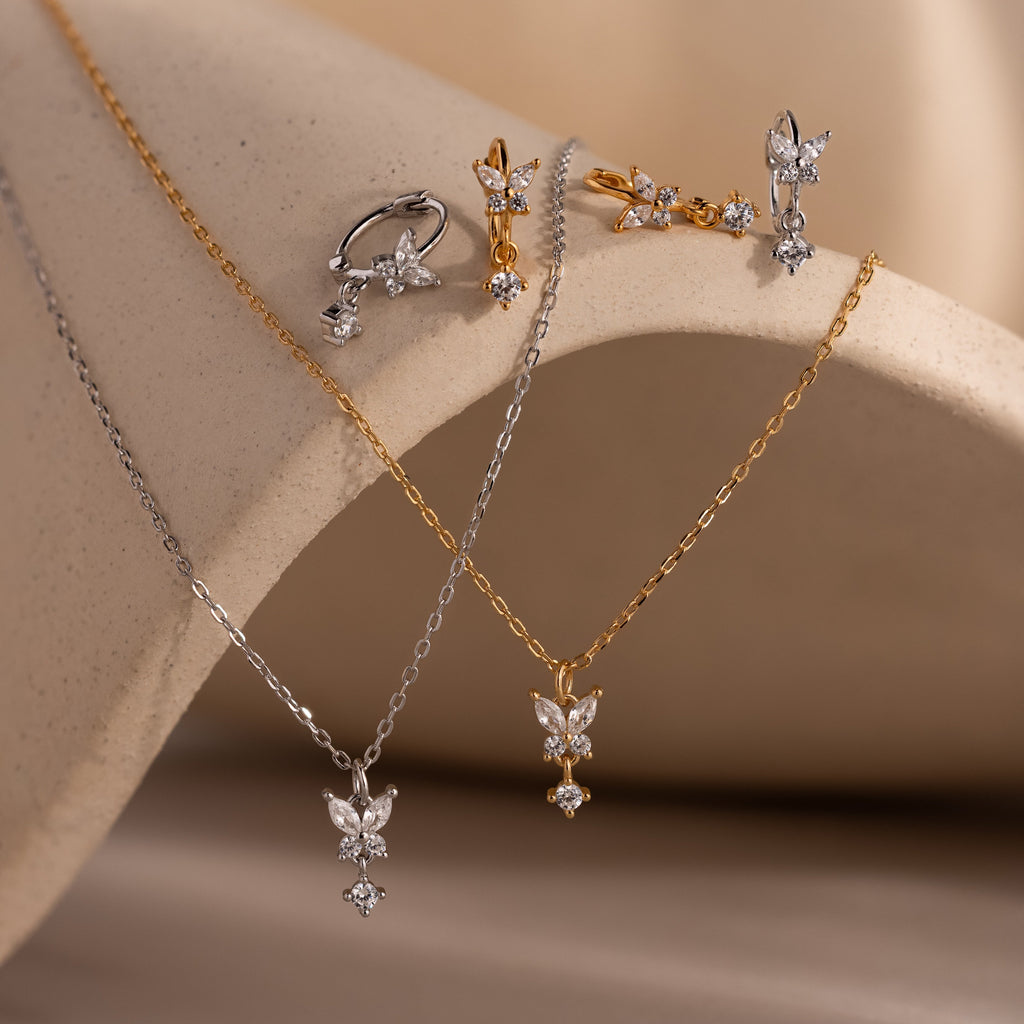 Diamond Butterfly Necklace & Earrings Set