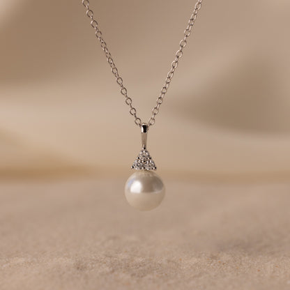 Diamond Halo Pearl Necklace