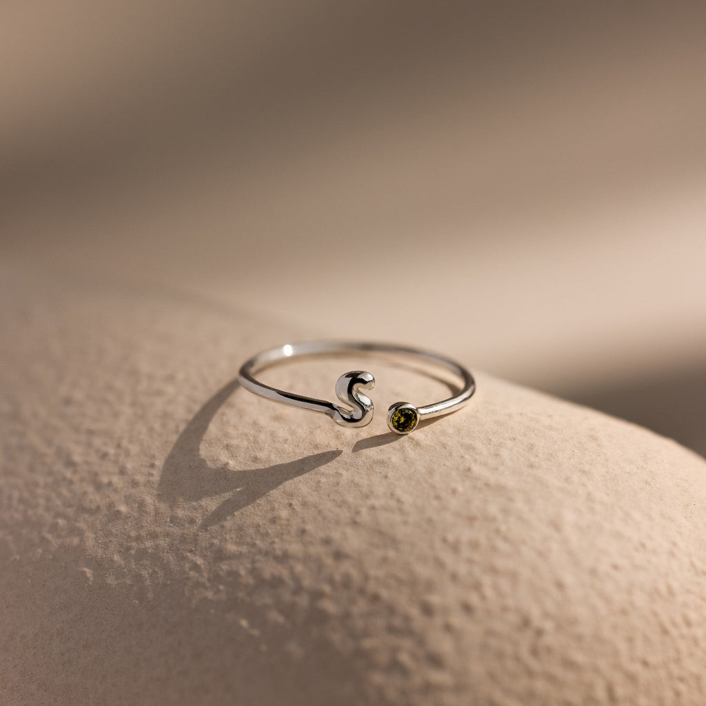 Bubble Initial Birthstone Ring