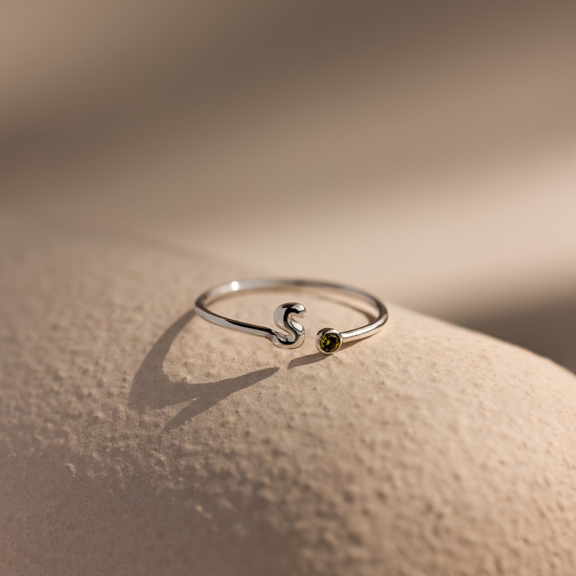 Bubble Initial Birthstone Ring