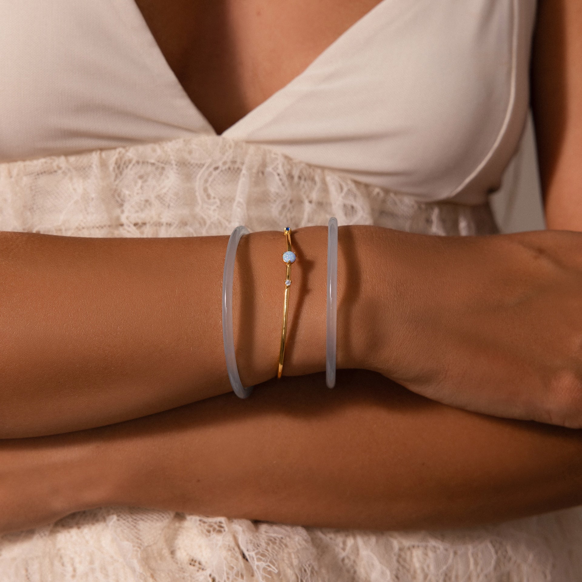 Thin Blue Jade Bangle Set