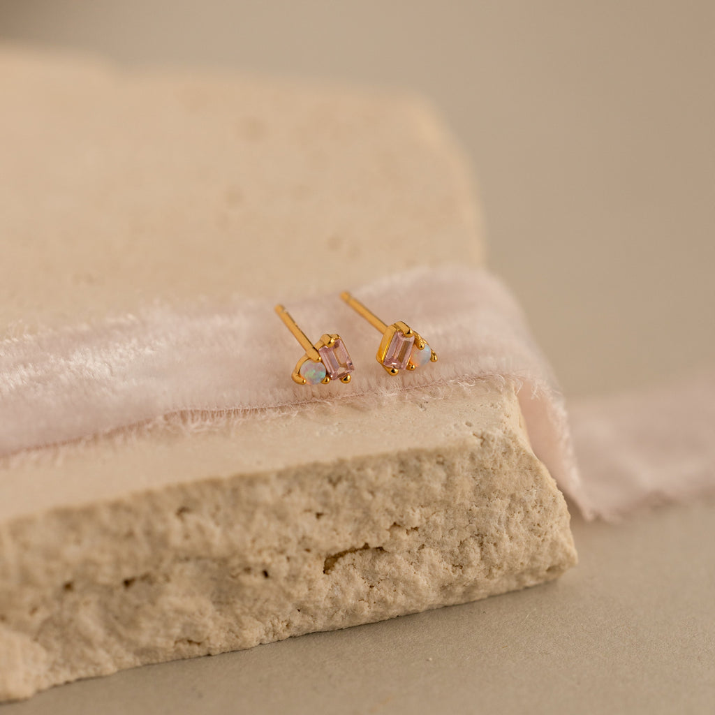 Pink Baguette Opal Studs