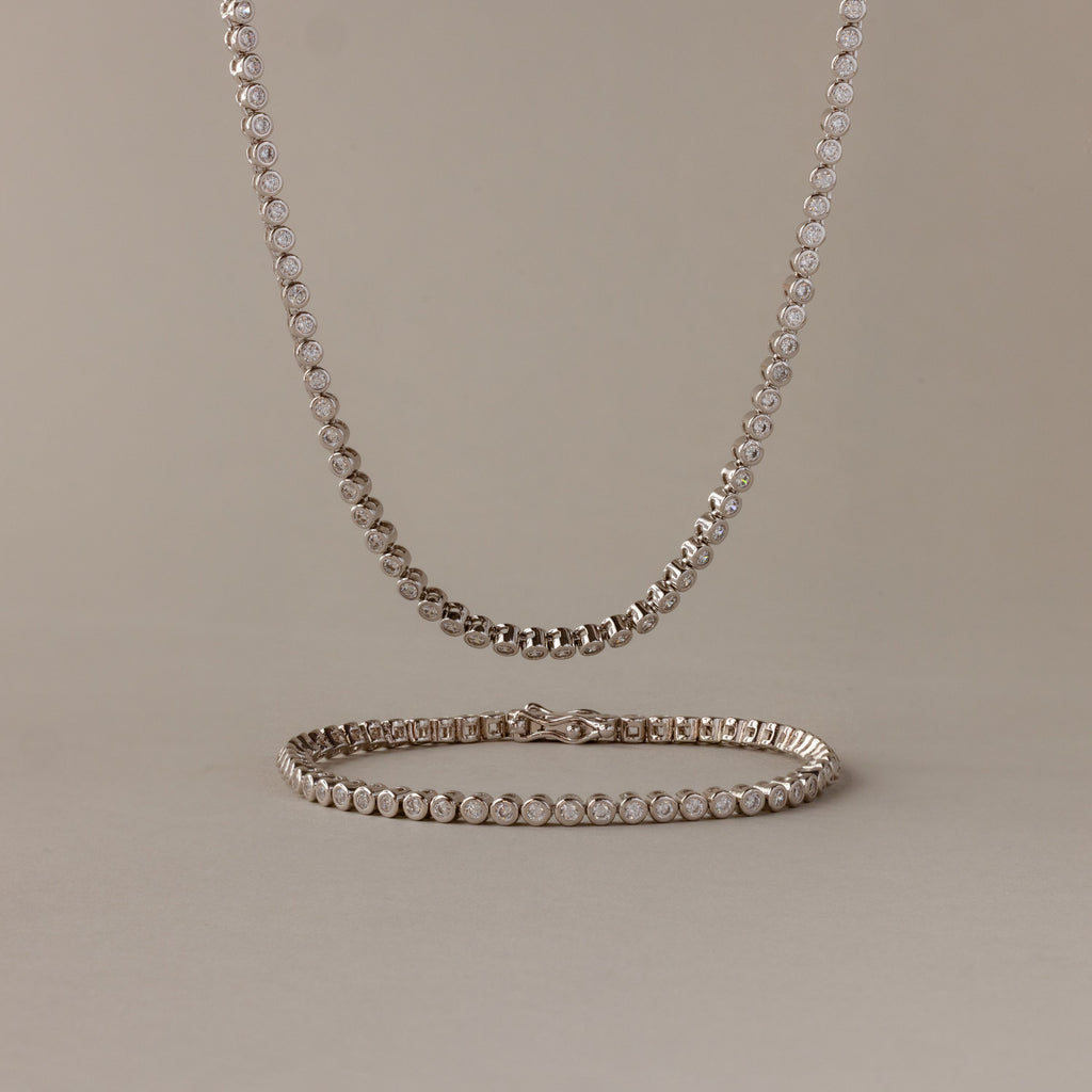Diamond Bezel Tennis Necklace & Bracelet Set