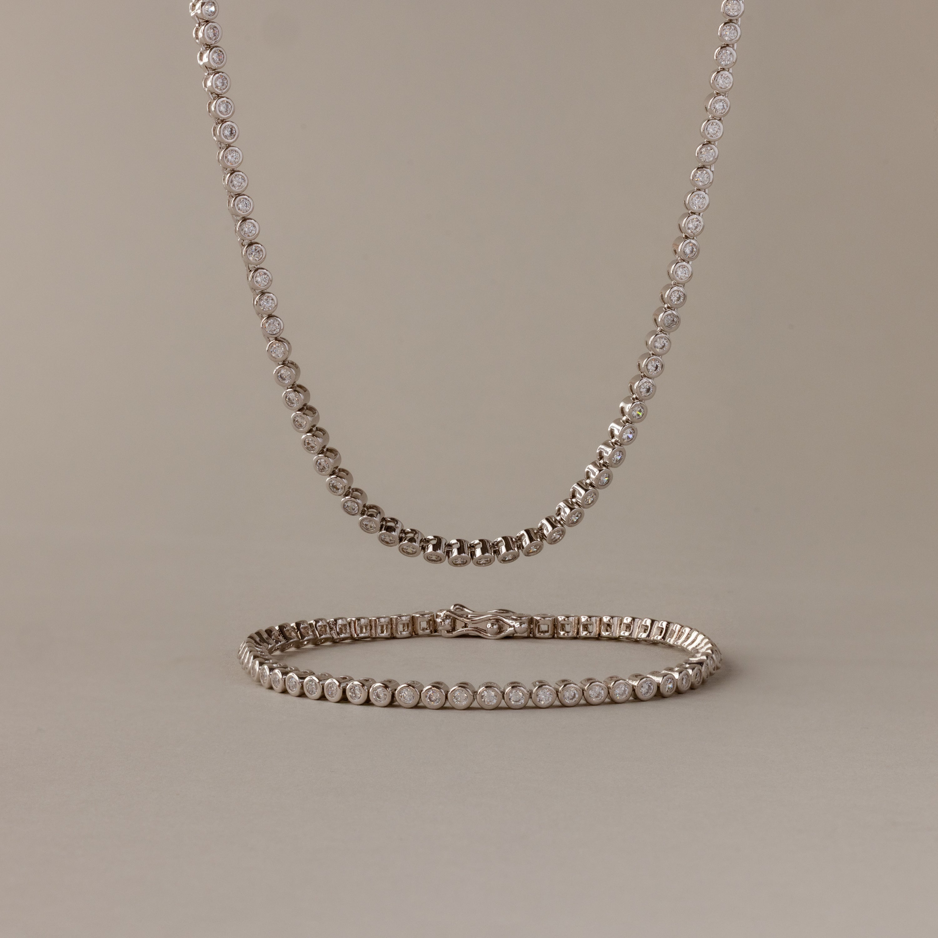 Diamond Bezel Tennis Necklace & Bracelet Set