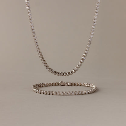 Diamond Bezel Tennis Necklace & Bracelet Set