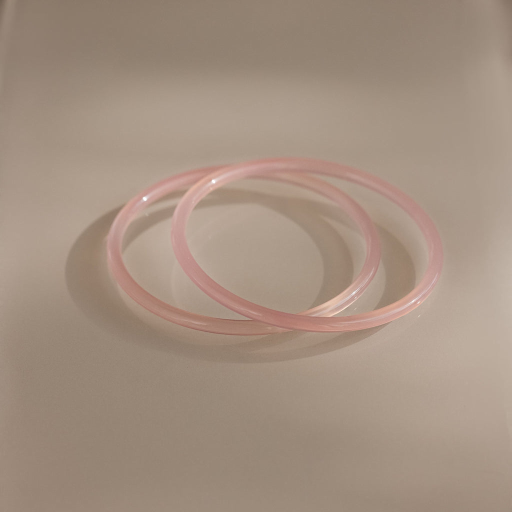 Thin Pink Jade Bangle Set