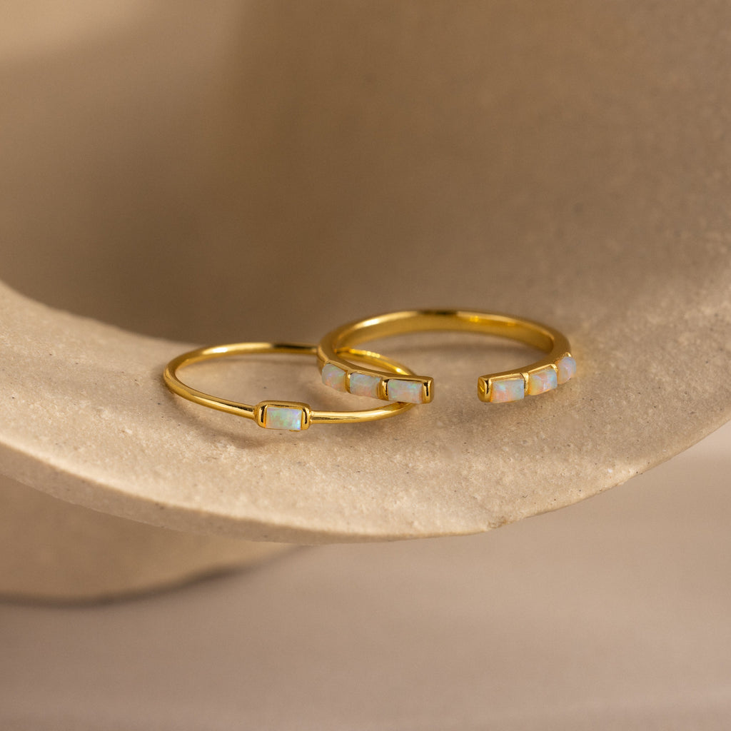 Baguette Opal Ring Set