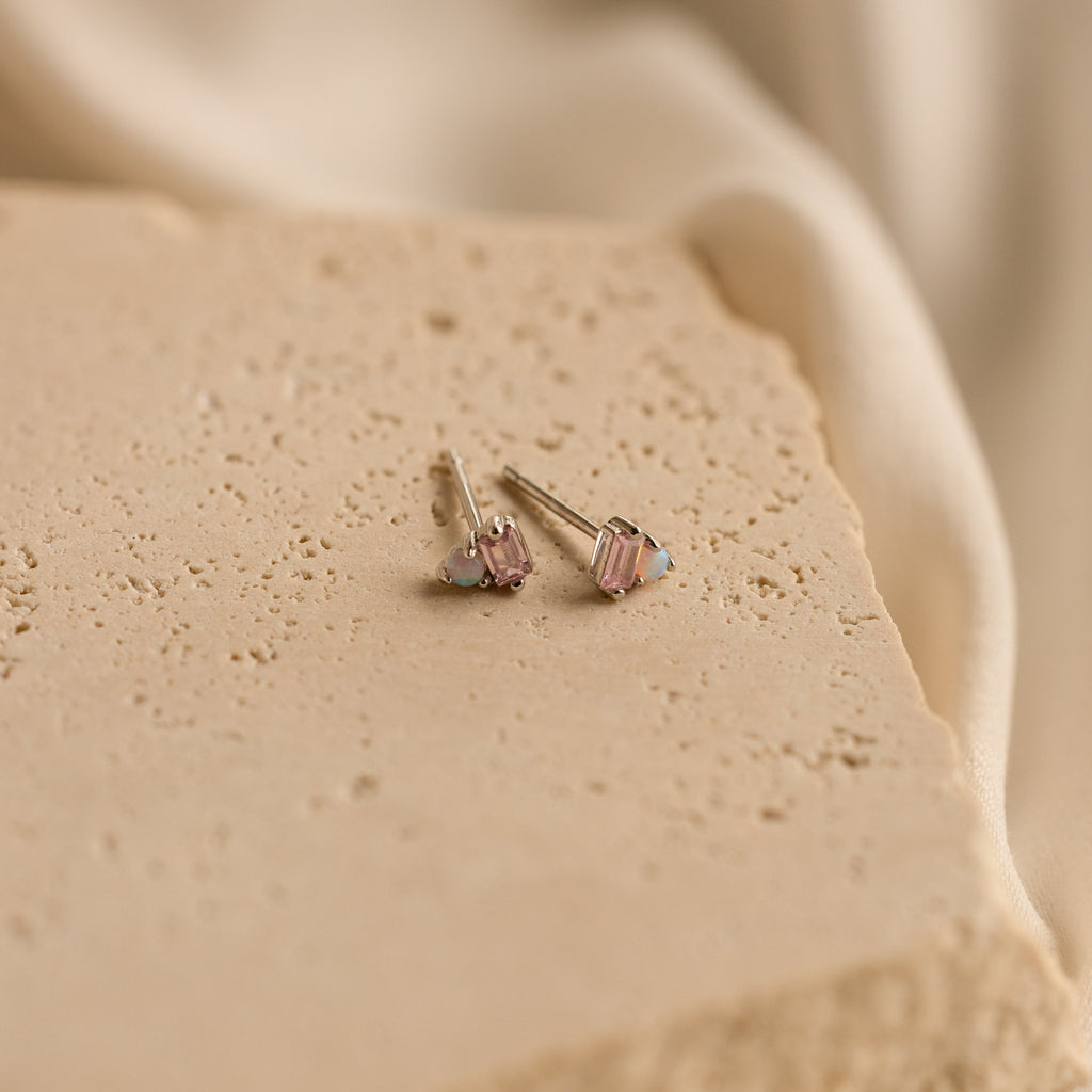 Pink Baguette Opal Studs