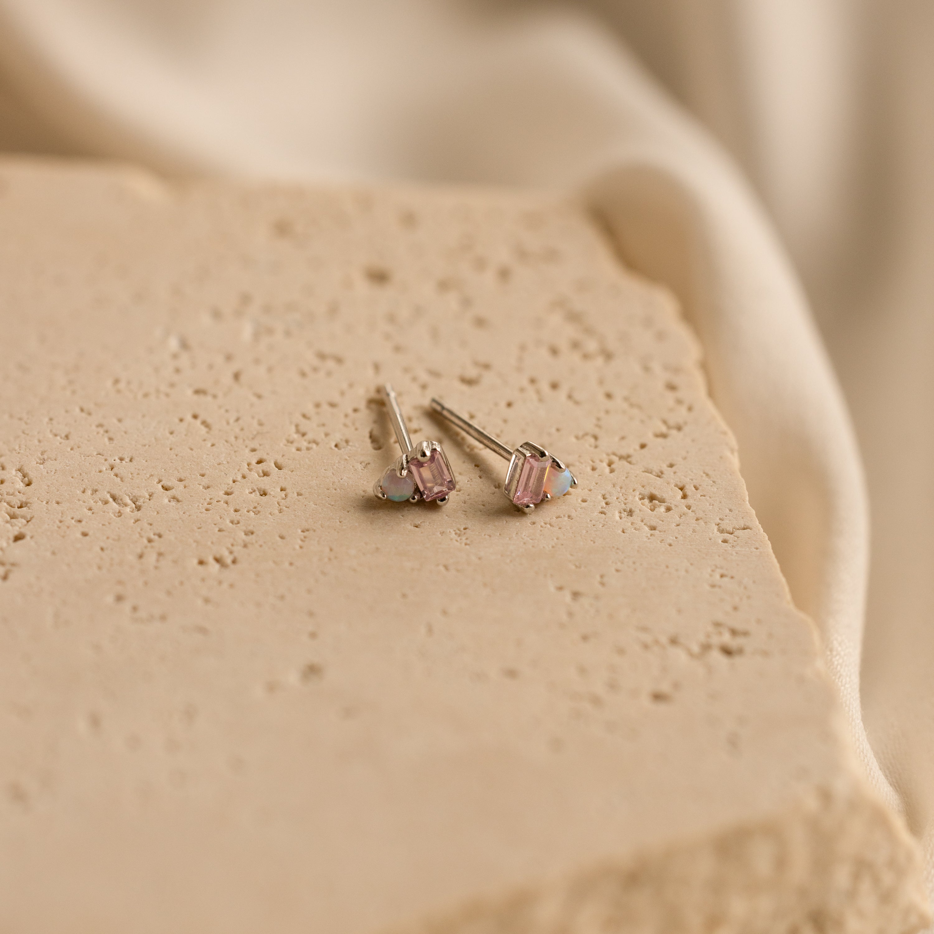 Pink Baguette Opal Studs