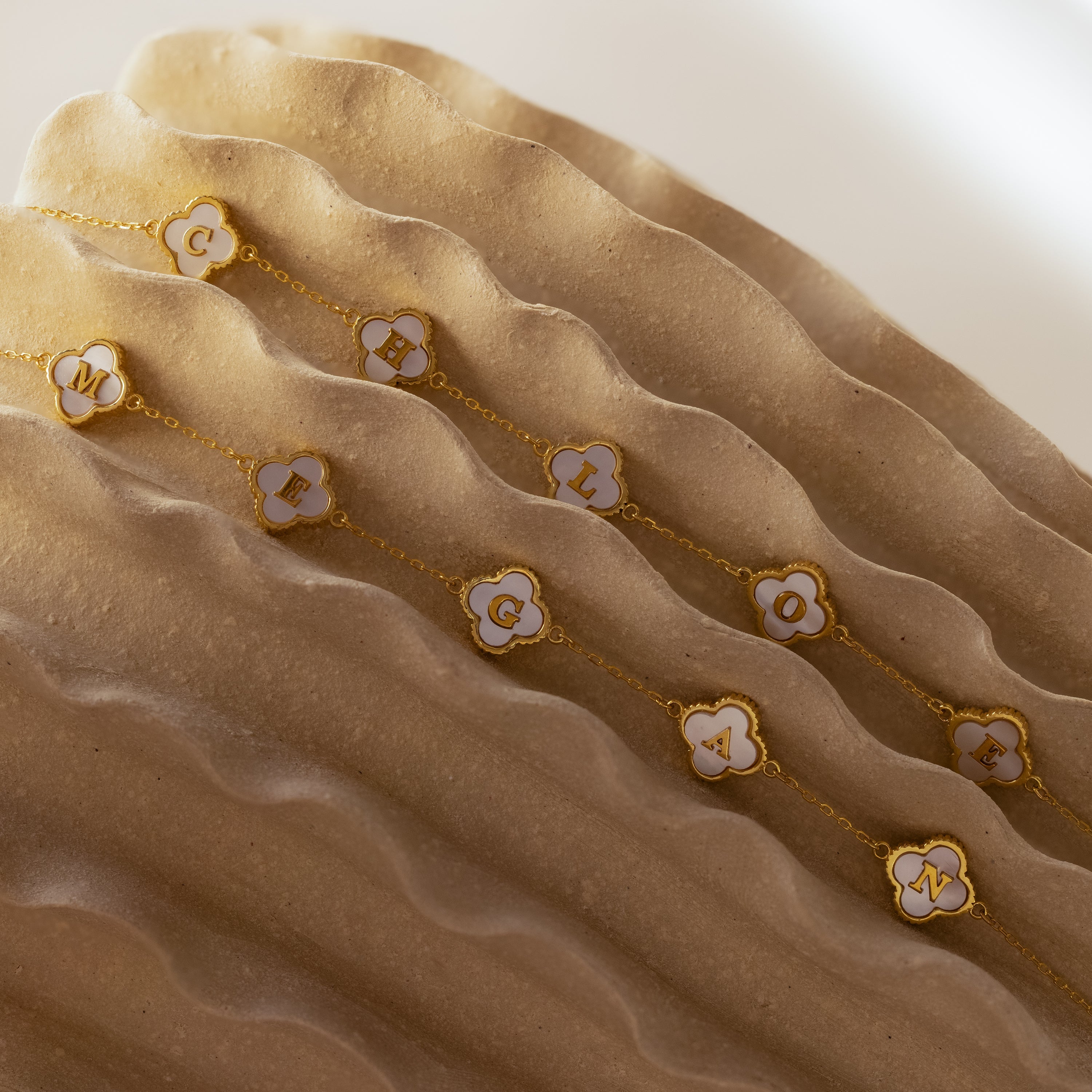 Pearl Clover Letter Bracelet