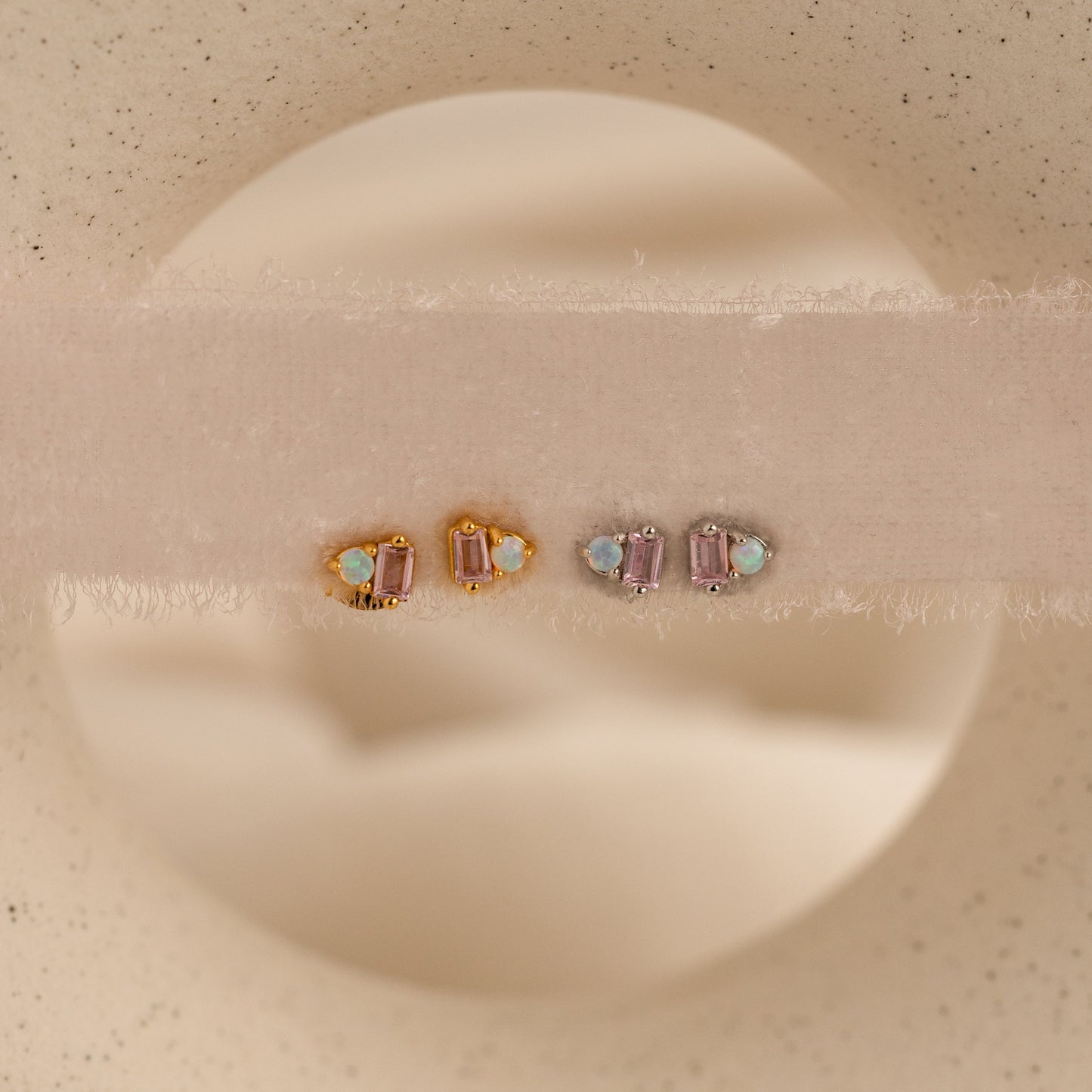 Pink Baguette Opal Studs