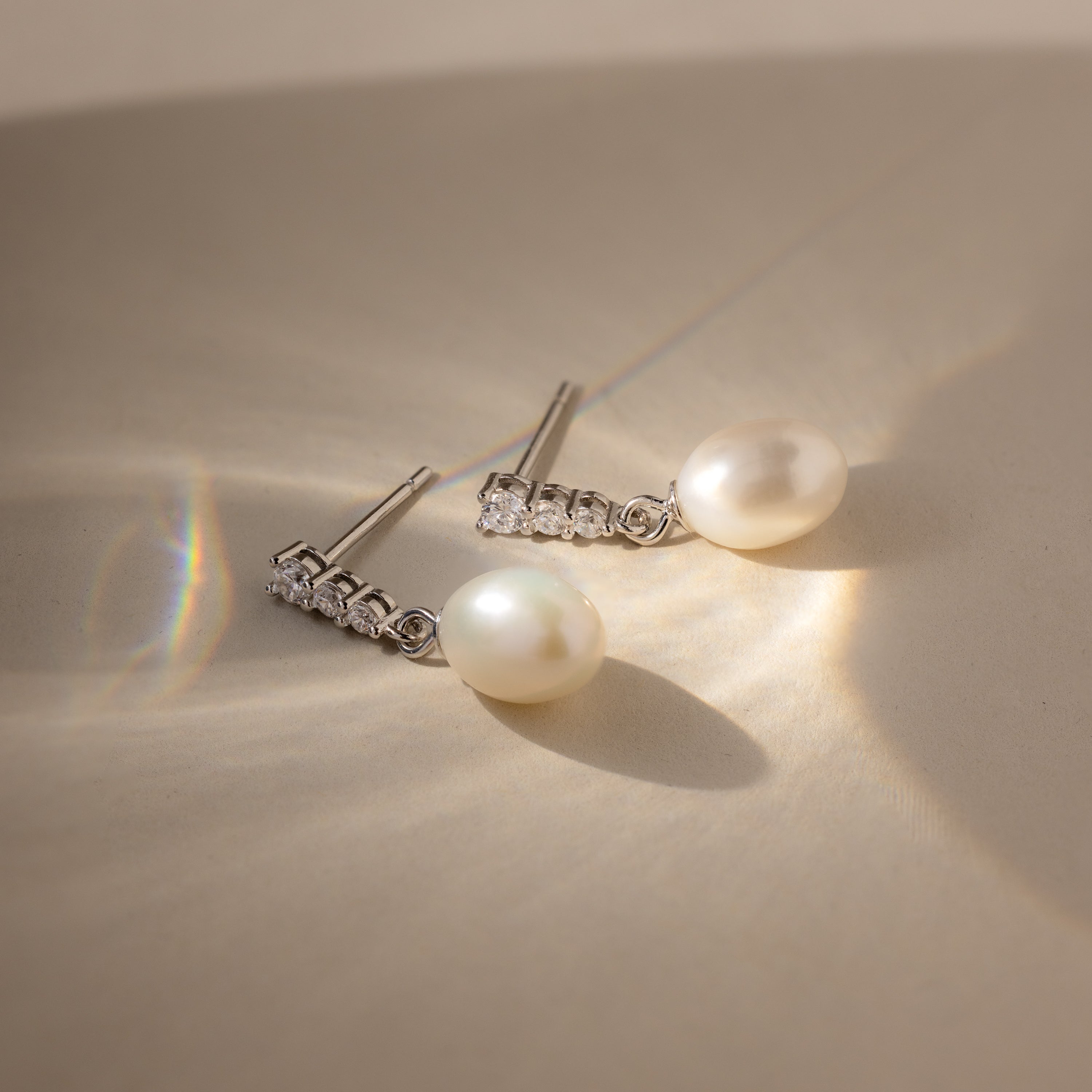 Diamond Pearl Droplet Earrings