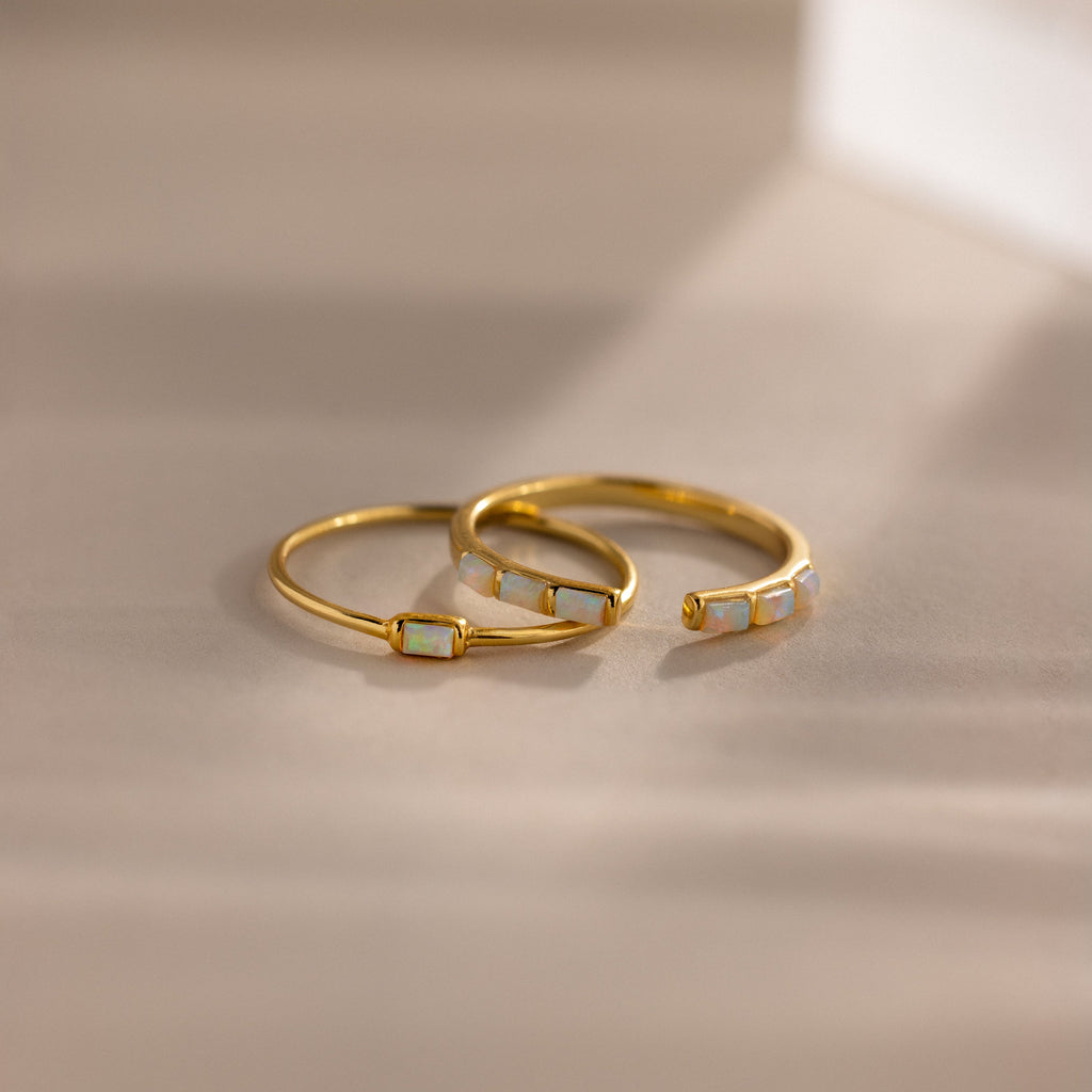 Baguette Opal Ring Set