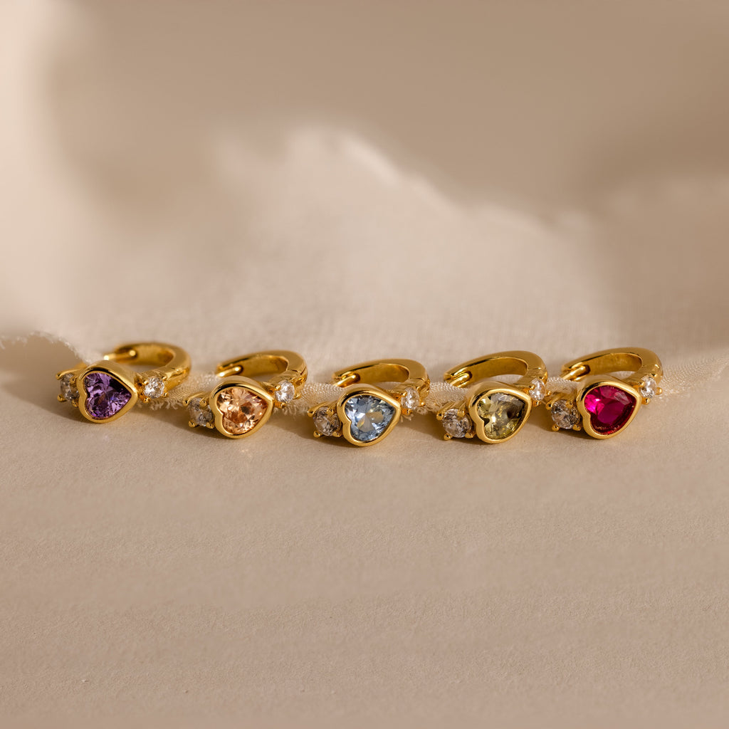 Birthstone Heart Hoops