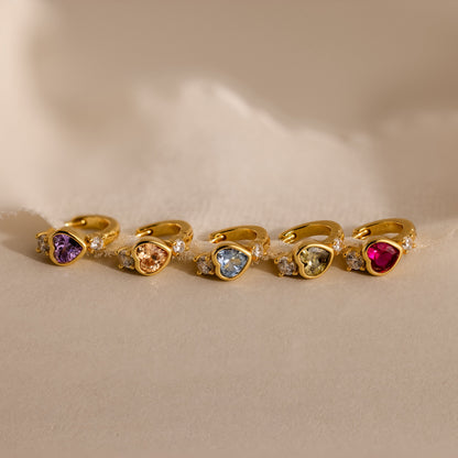 Birthstone Heart Hoops