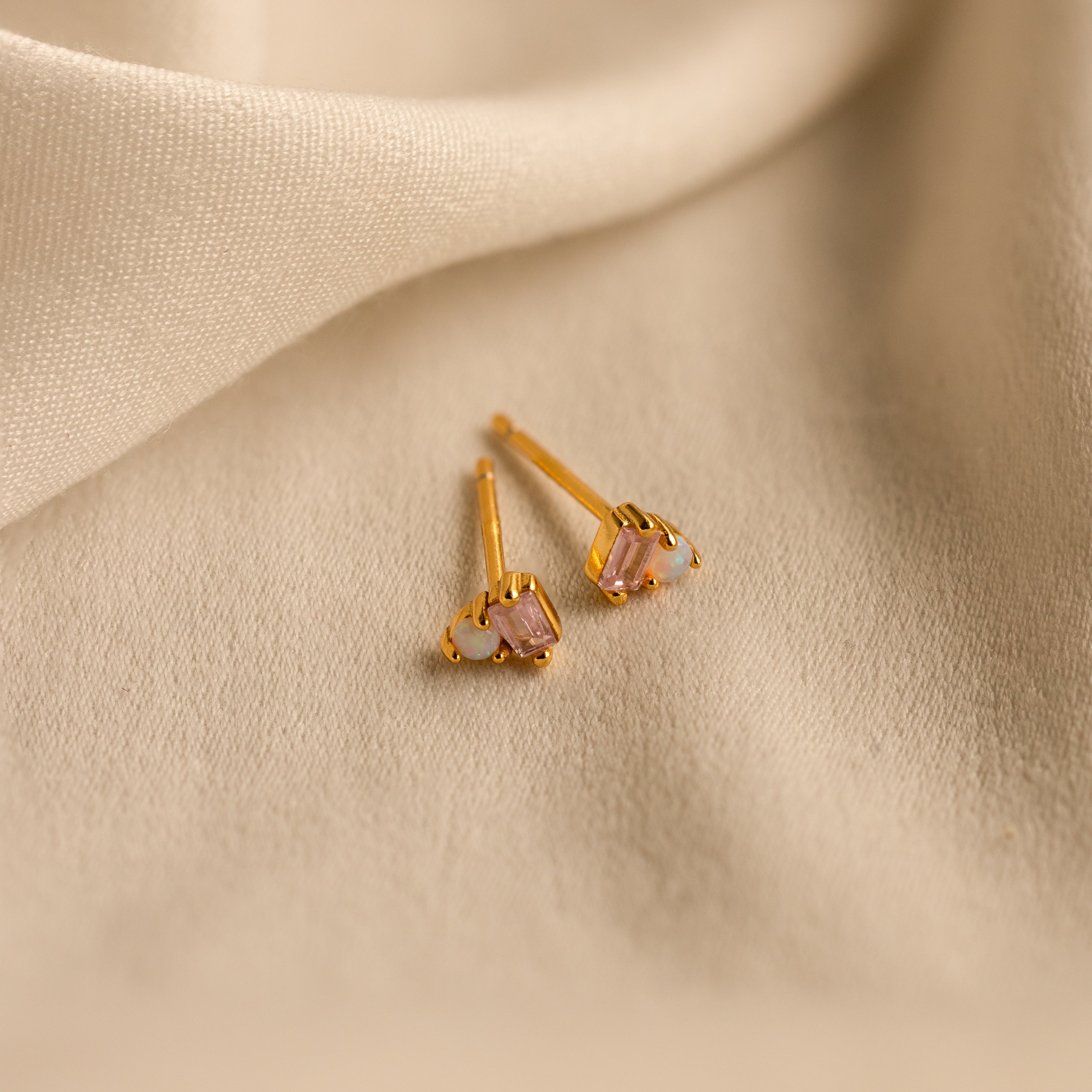 Pink Baguette Opal Studs