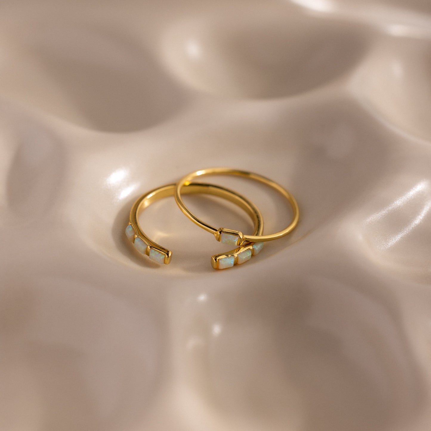 Baguette Opal Ring Set