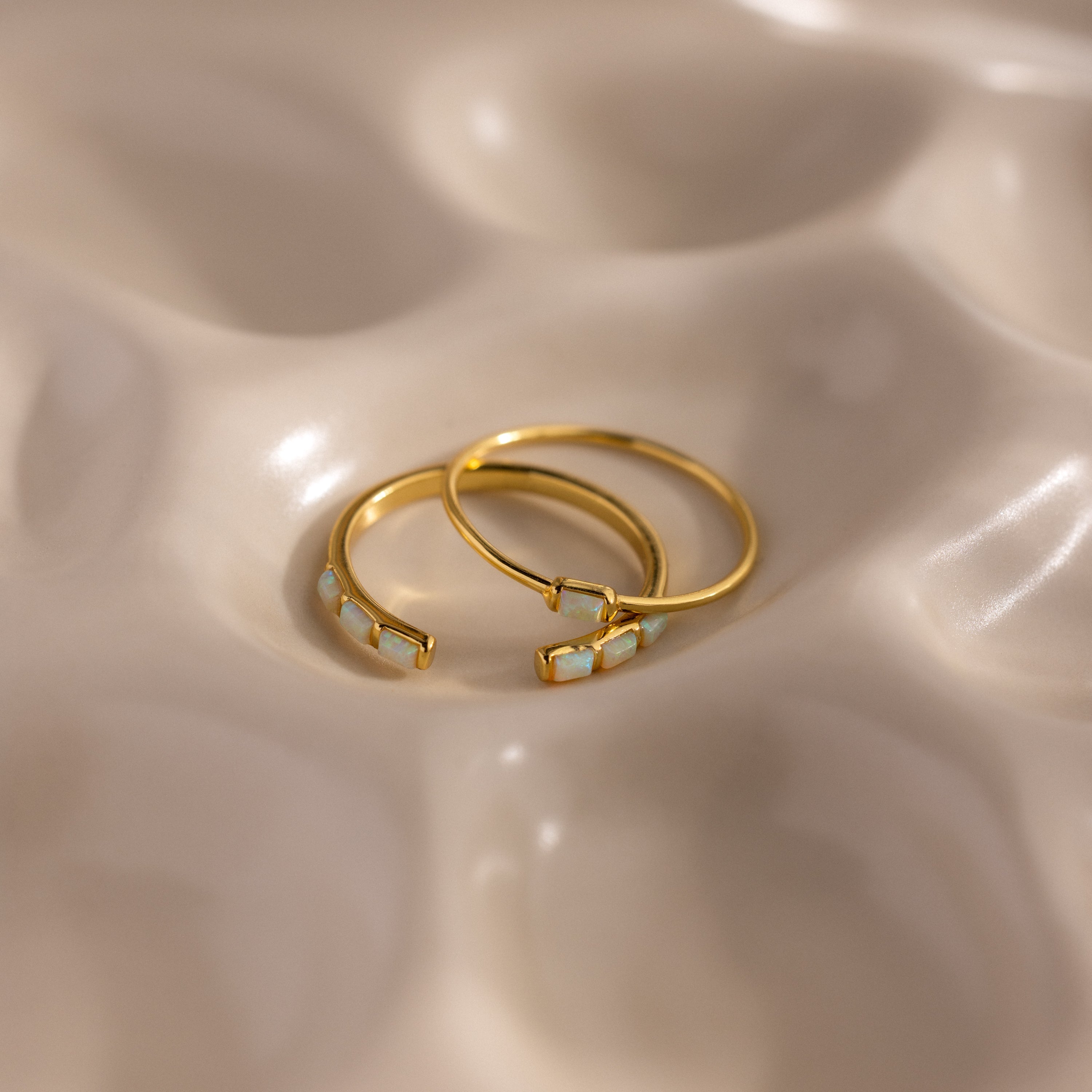 Baguette Opal Ring Set