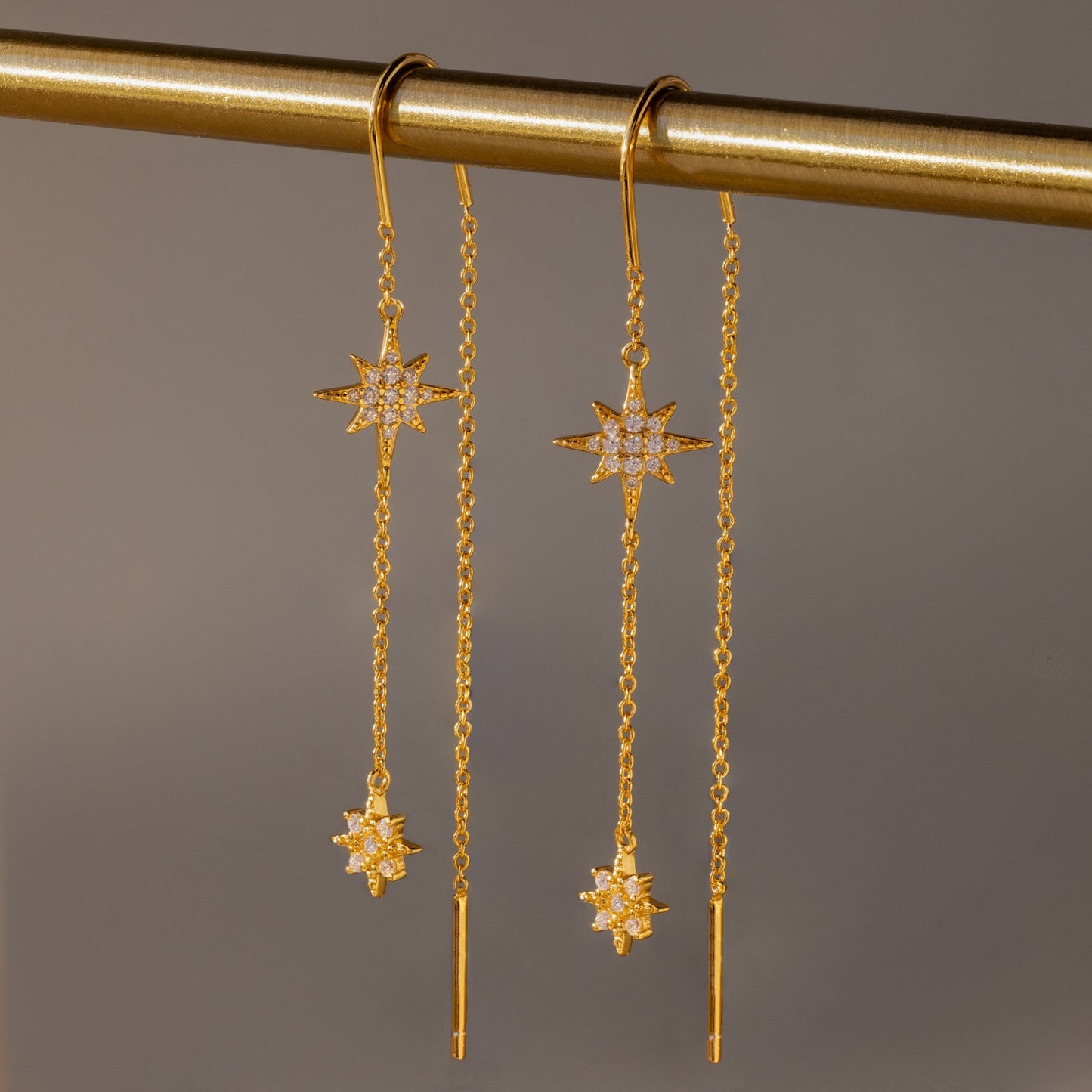 Pave Star Threader Earrings