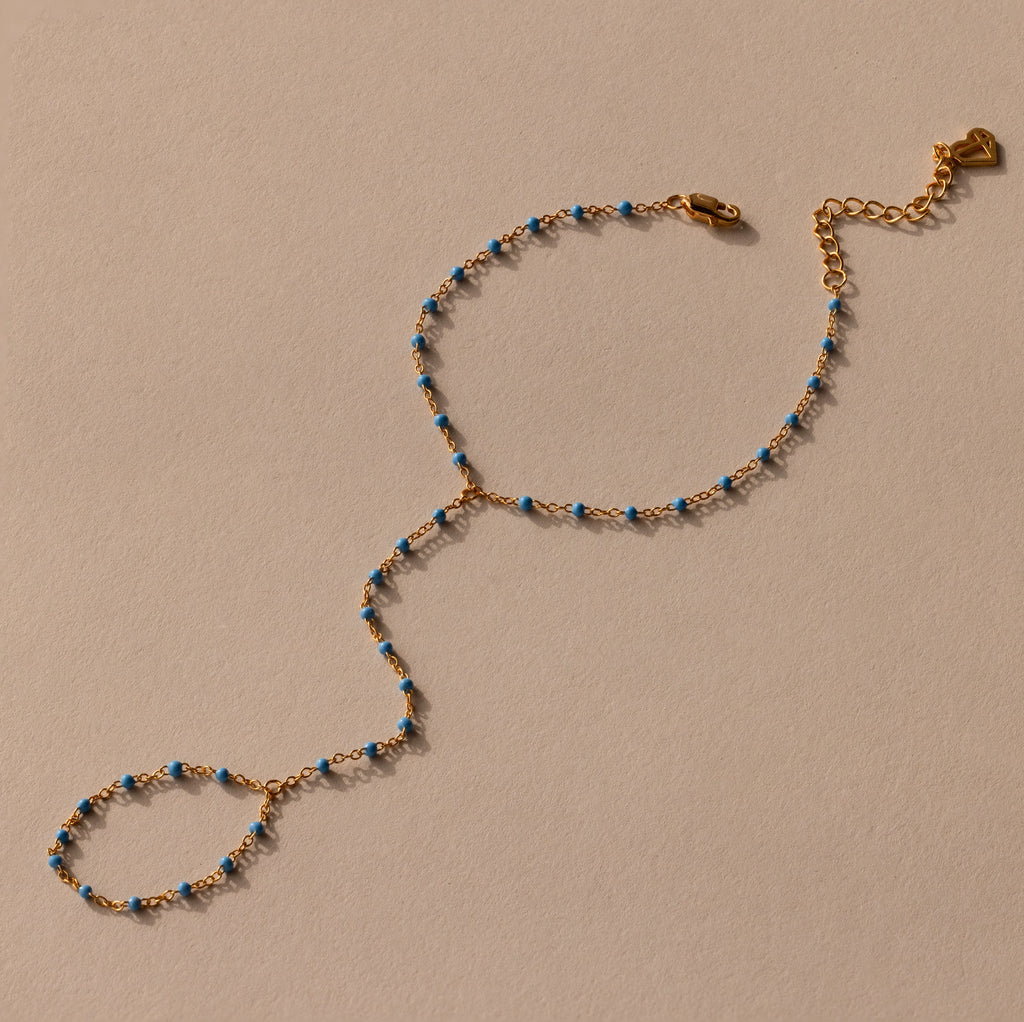 Ocean Beaded Hand Chain Bracelet