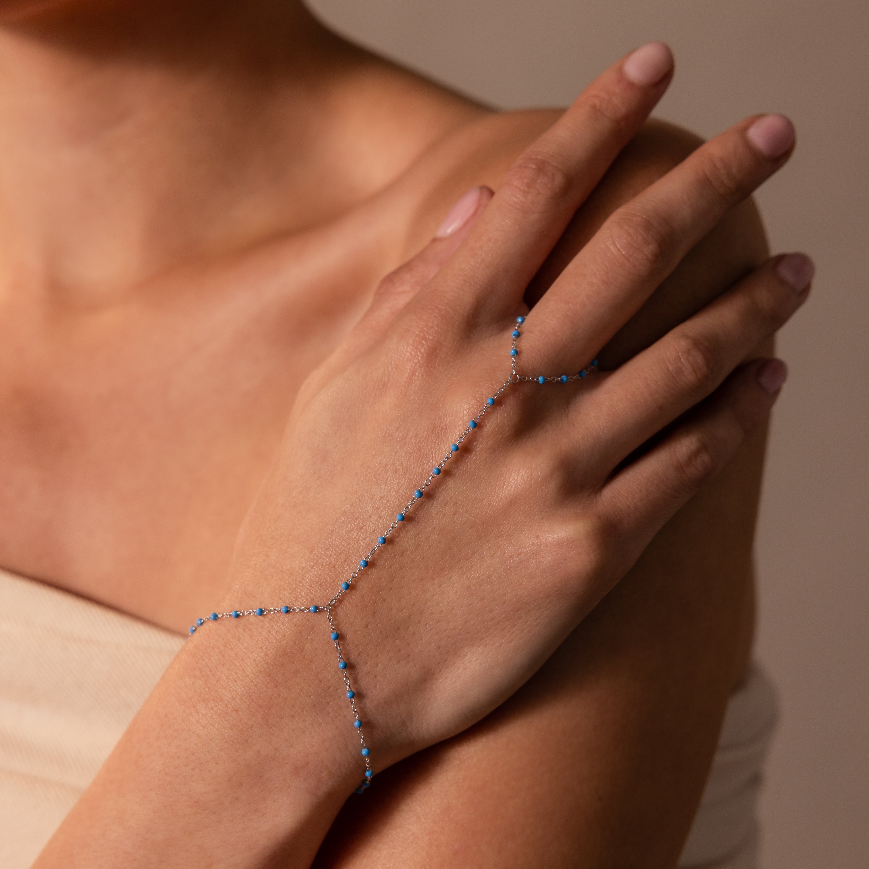 Ocean Beaded Hand Chain Bracelet