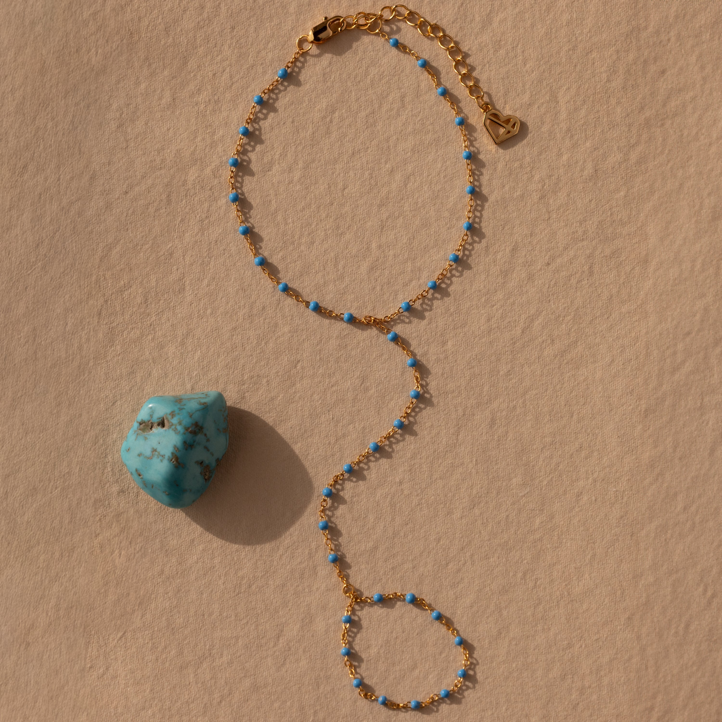 Ocean Beaded Hand Chain Bracelet