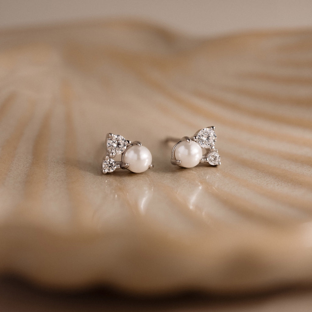 Pearl Diamond Cluster Studs