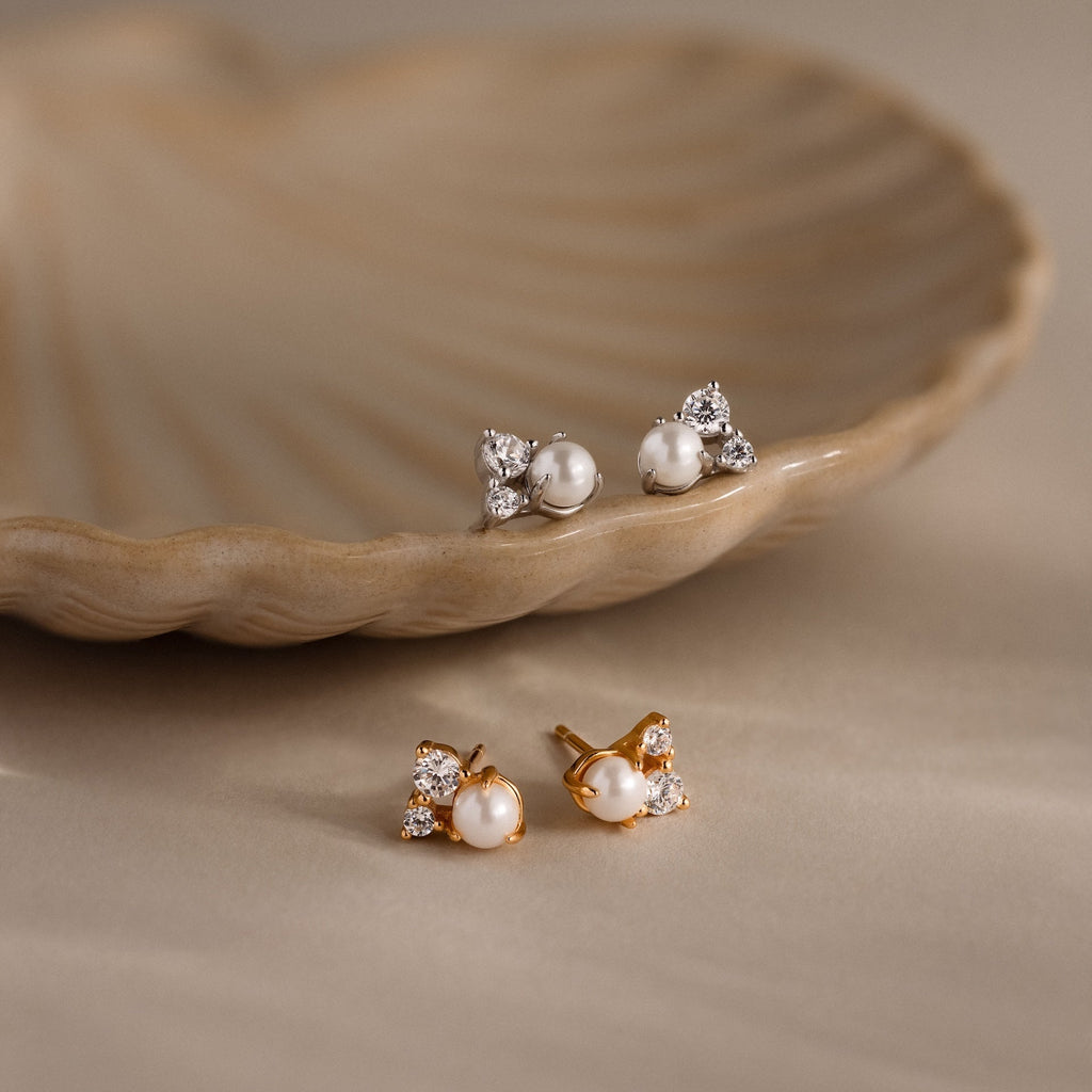 Pearl Diamond Cluster Studs