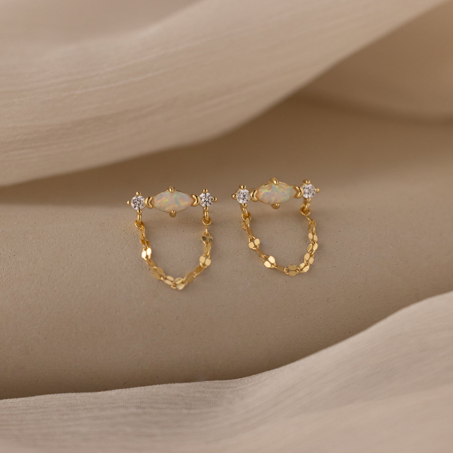Opal & Diamond Chain Studs