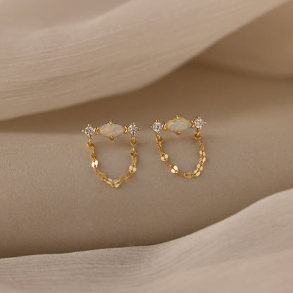 Opal & Diamond Chain Studs
